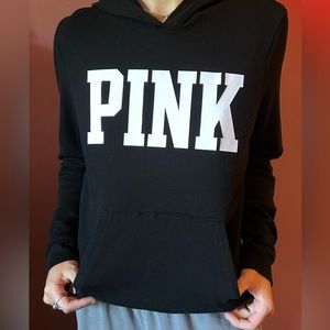 Victoria’s Secret PINK Sweatshirt, black hoodie with white PINK logo, size L